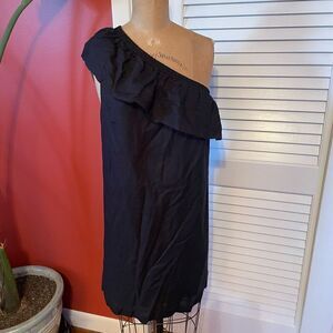 J CREW | black one shoulder ruffled linen cotton dress XS